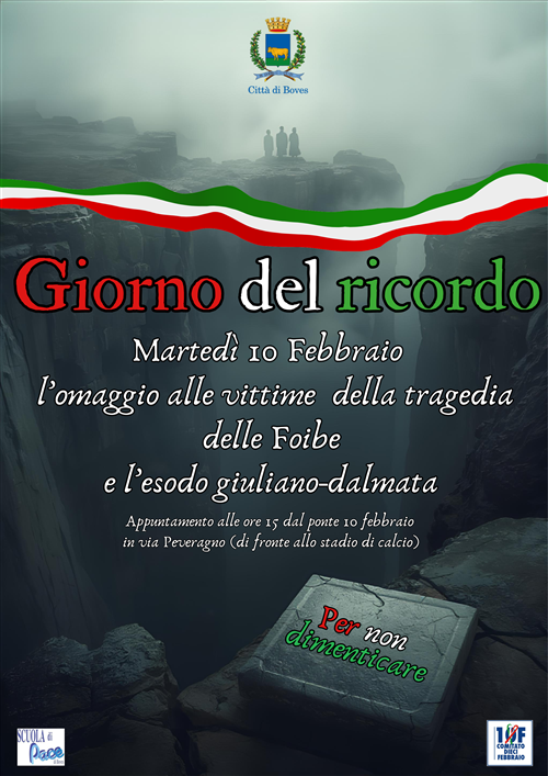 Martedì 10 febbraio anche a Boves si celebra il Giorno del ricordo