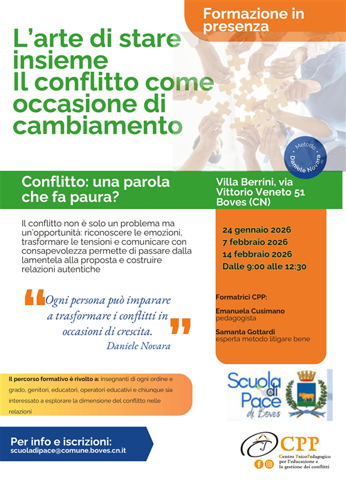 E' già sold out il workshop “L’arte di stare insieme. Il conflitto come occasione di cambiamento” della Scuola di Pace