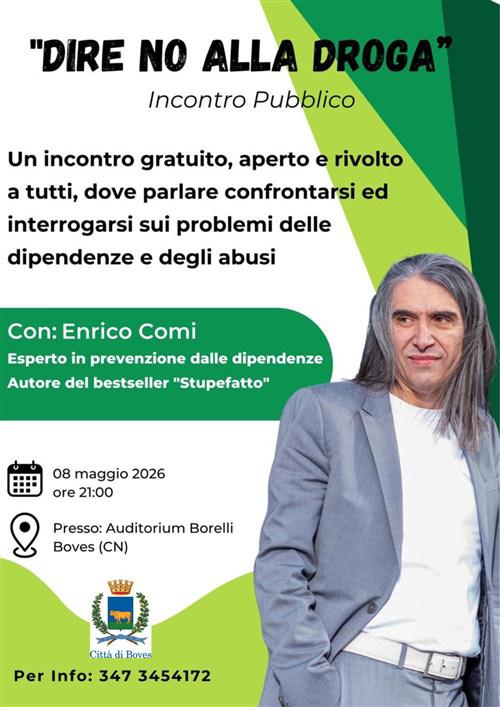Dire No alla Droga. Venerdì 8 maggio una serata per parlare e riflettere sulle dipendenze e gli abusi