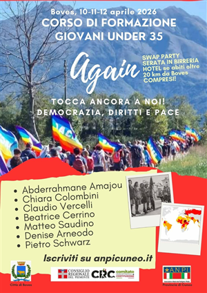 Il 10-11 e 12 aprile a Boves il corso di formazione under 35 Again dell'Anpi