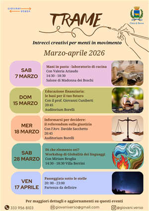 Da sabato 7 marzo a venerdì 17 aprile: Trame. Intrecci creativi per menti in movimento con i GiovaniVerso