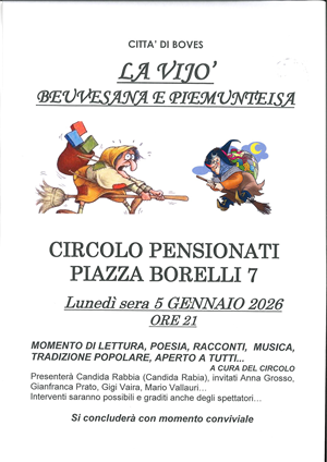 Lunedì 5 gennaio torna la Vijò  nella sede dei pensionati in piazza Borelli